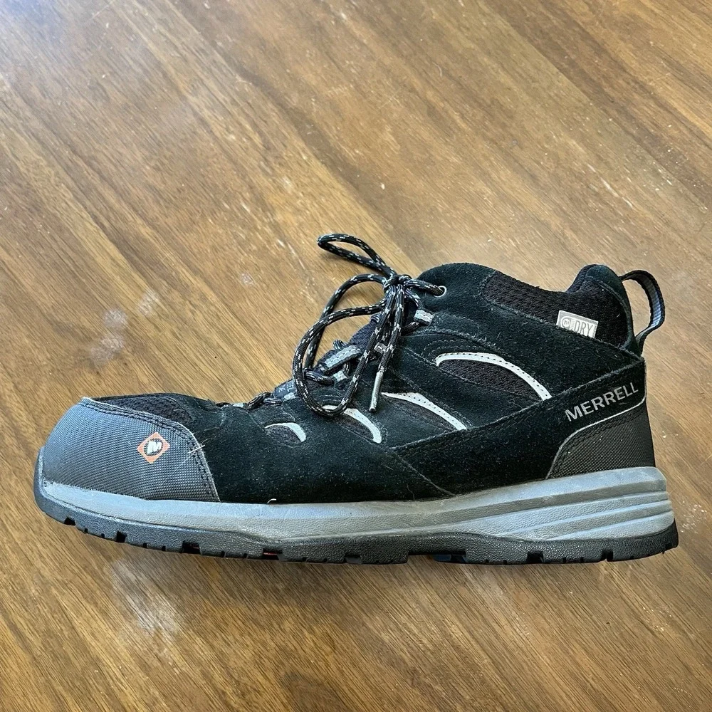 Merrell ASTM F2413-18 Mens 9W Black Work Boot Steel Toe Slip Oil Resistant MOAB